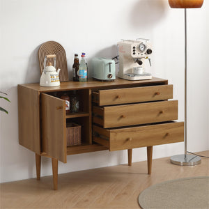 English Elm ANTIQUE Modern Oak Buffet Sideboard with 3D Edge, Adjustable Shelf & 3 Drawers for Stylish Storage W1581P144413
