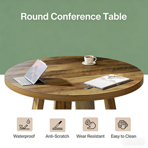 English Elm Compact Round Mdf Table Warm Brown Farmhouse Finish for Office or Living Room T3971P452197