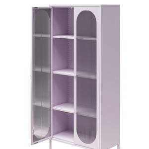 English Elm Luna Tall 2-Door Accent Cabinet with Fluted Glass Doors, Metal Frame, Oval Design & Adjustable Shelves B2733P393046