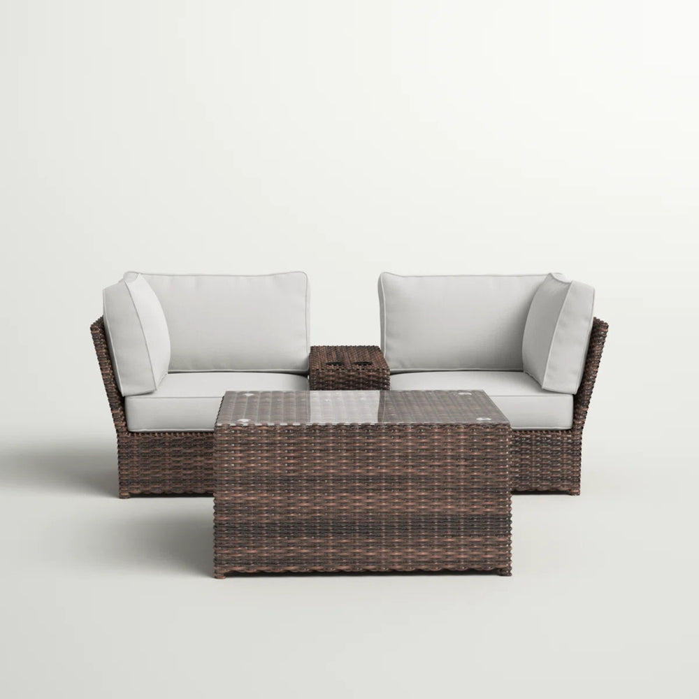 English Elm Fully Assembled 2-Person Modular Wicker Seating Set With Plush Cushions For Outdoor Relaxation B120S00177