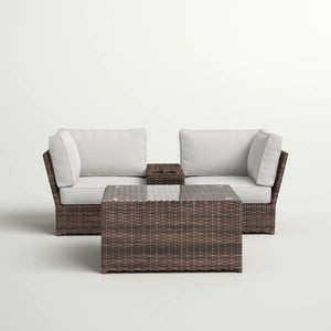 English Elm Fully Assembled 2-Person Modular Wicker Seating Set With Plush Cushions For Outdoor Relaxation B120S00177