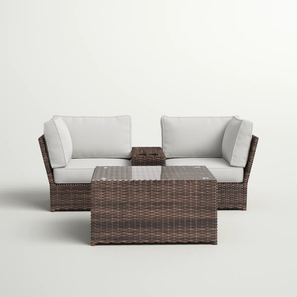 English Elm Fully Assembled 2-Person Modular Wicker Seating Set With Plush Cushions For Outdoor Relaxation B120S00177