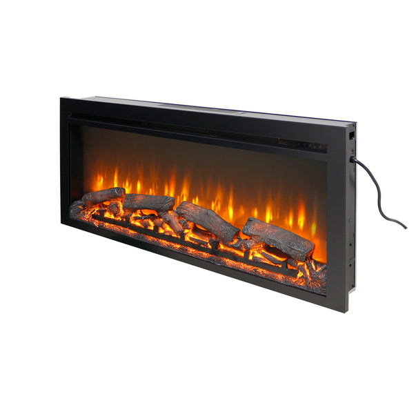 English Elm 44 Inch Recessed Electric Fireplace with Led Flame Heater and Remote for Living Rooms W1769P171420