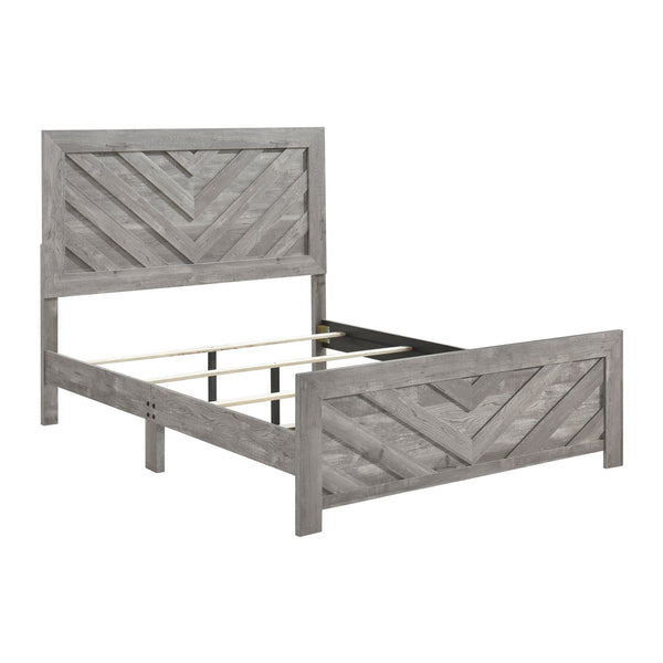 English Elm Contemporary Rustic V-pattern Queen Panel Bed Tall Headboard Engineered Wood Grain Gray B011P250482