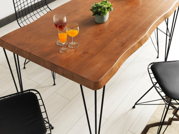 English Elm Zambak Solid Wood Dining Table for 4-6 in Oak — Elegant Grain, Durable Build, Minimalist Tapered Legs B029P210584