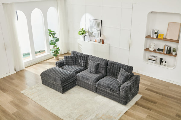 English Elm M5444 Modular Fabric Sectional Sofa In Dark Grey - Versatile 3-Seater With Removable Ottoman & Comfort W1805S00140