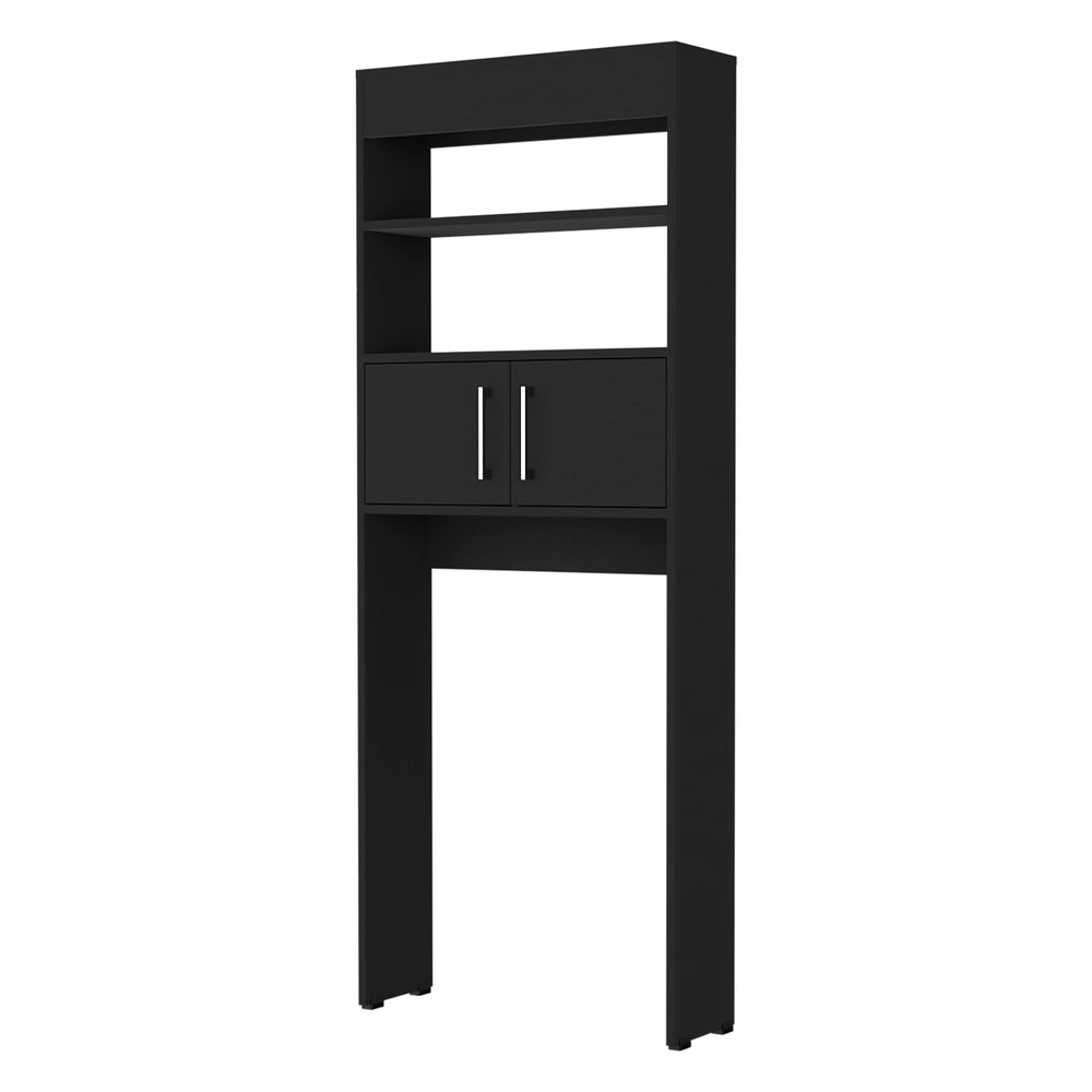 English Elm Valencia Black Over-The-Toilet Cabinet with Double Doors, 2 Shelves, Engineered Wood, 24.56"W x 8"D x 63"H B128P148820