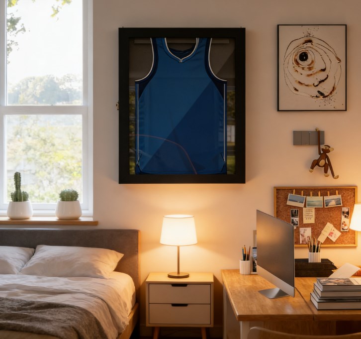 English Elm Convenient Sports Jersey Shadow Box Cherry Mdf Frame Uv Acrylic Wall Display Case T3971P430565
