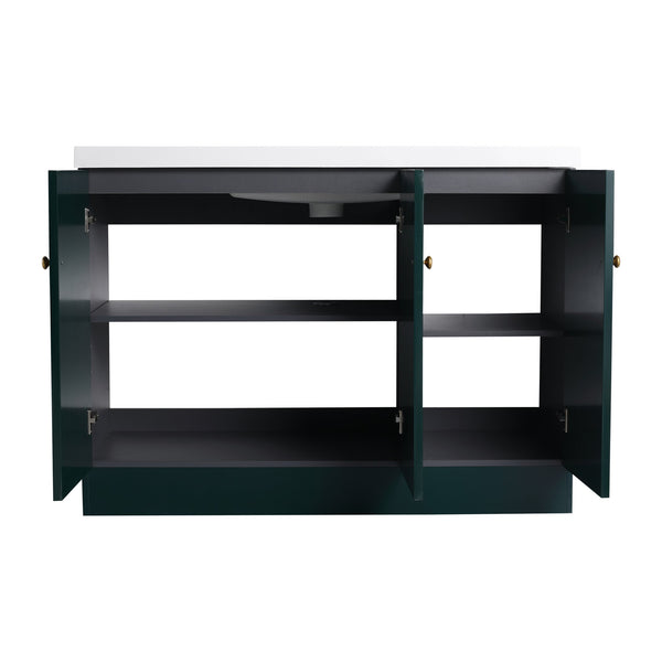 English Elm 48" Freestanding Bathroom Vanity with Thick Resin Sink, Soft-Close Doors, Adjustable Shelves, Durable Finish Dark Green W999S00276