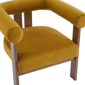 English Elm Christopher Knight Home® - Modern Upholstered Round Arm Accent Chair with Velvet Finish, Elegant Curved Back and Three Legs Design Mustard yellow 30.5 L x 29 W x 14.5 H N776P216194T