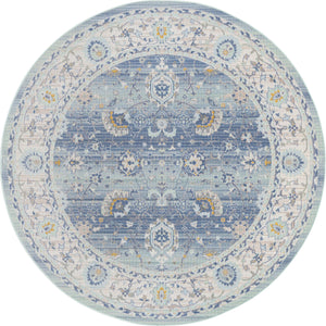 Unique Loom Whitney Bordeaux Machine Made Floral / Botanical Rug French Blue, Ivory/Light Blue/Gold/Gray/Light Green 7' 1" x 7' 1"