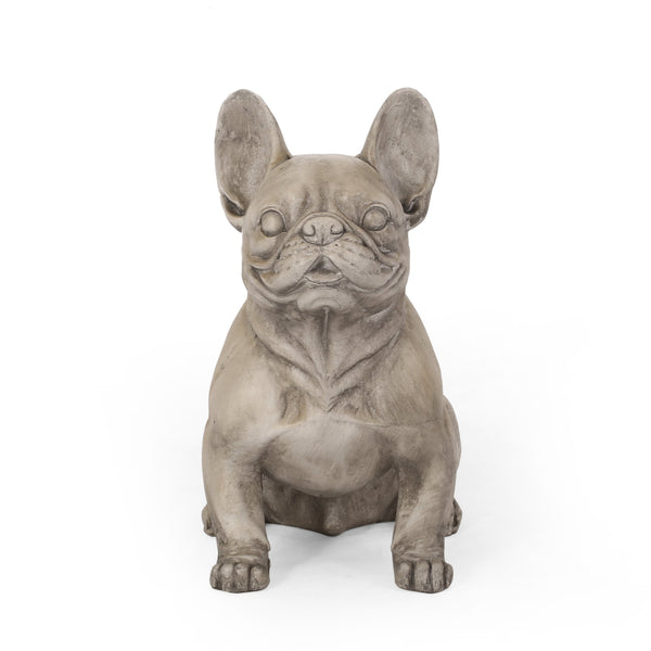 English Elm Christopher Knight Home® - DOG French Bulldog Garden Sculpture Cast Stone Outdoor Accent with Antique Wash, Durable Charm Gray 70293.00GRY
