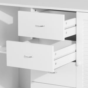 English Elm HOMCOM Modern Sideboard Buffet Cabinet with 4 Drawers & 2 Louvered Doors, White Storage Credenza W2225S00052