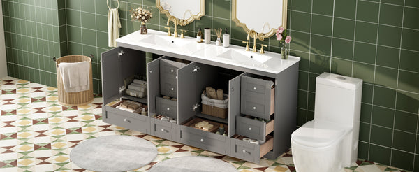 English Elm 72 Shaker Bathroom Vanity 72" Double-Sink Freestanding with Ceramic Basin, Soft-Close Drawers & Doors Grey N729P000010E