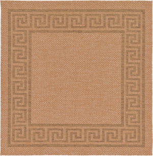 Unique Loom Outdoor Border Greek Key Machine Made Geometric Rug Light Brown, Light Brown/Tan/Brown 5' 4" x 6' 1"
