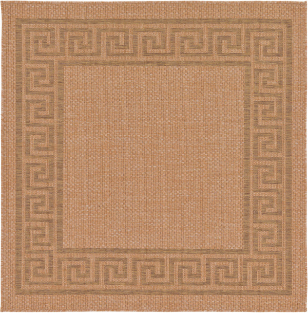 Unique Loom Outdoor Border Greek Key Machine Made Geometric Rug Light Brown, Light Brown/Tan/Brown 5' 4" x 6' 1"