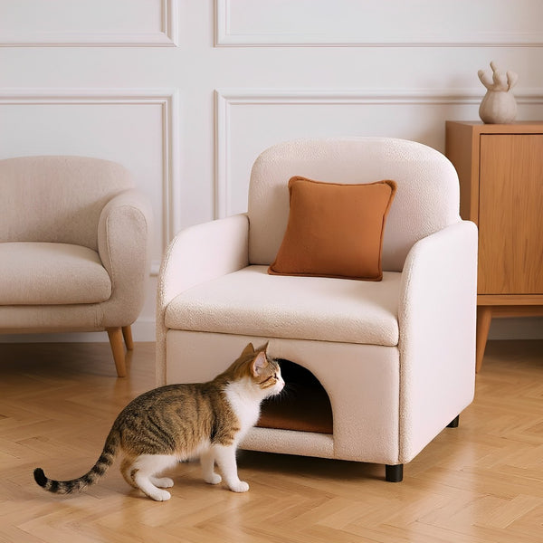 English Elm Furniture Fluffy Sherpa 2-in-1 Pet-Friendly Upholstered Barrel Armchair with Lumbar Pillow, Cream White Cozy Retreat for Living Room Bedroom Office N843P331158C
