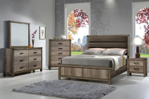 English Elm 1Pc Contemporary Low-Profile Upholstered Full Bed With Geometric Vertical Channels In Weathered Gray B2741S00369