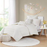 Urban Habitat Brooklyn Shabby Chic Cotton Jacquard Comforter Set with Euro Shams and Throw Pillows UH10-0198 Ivory