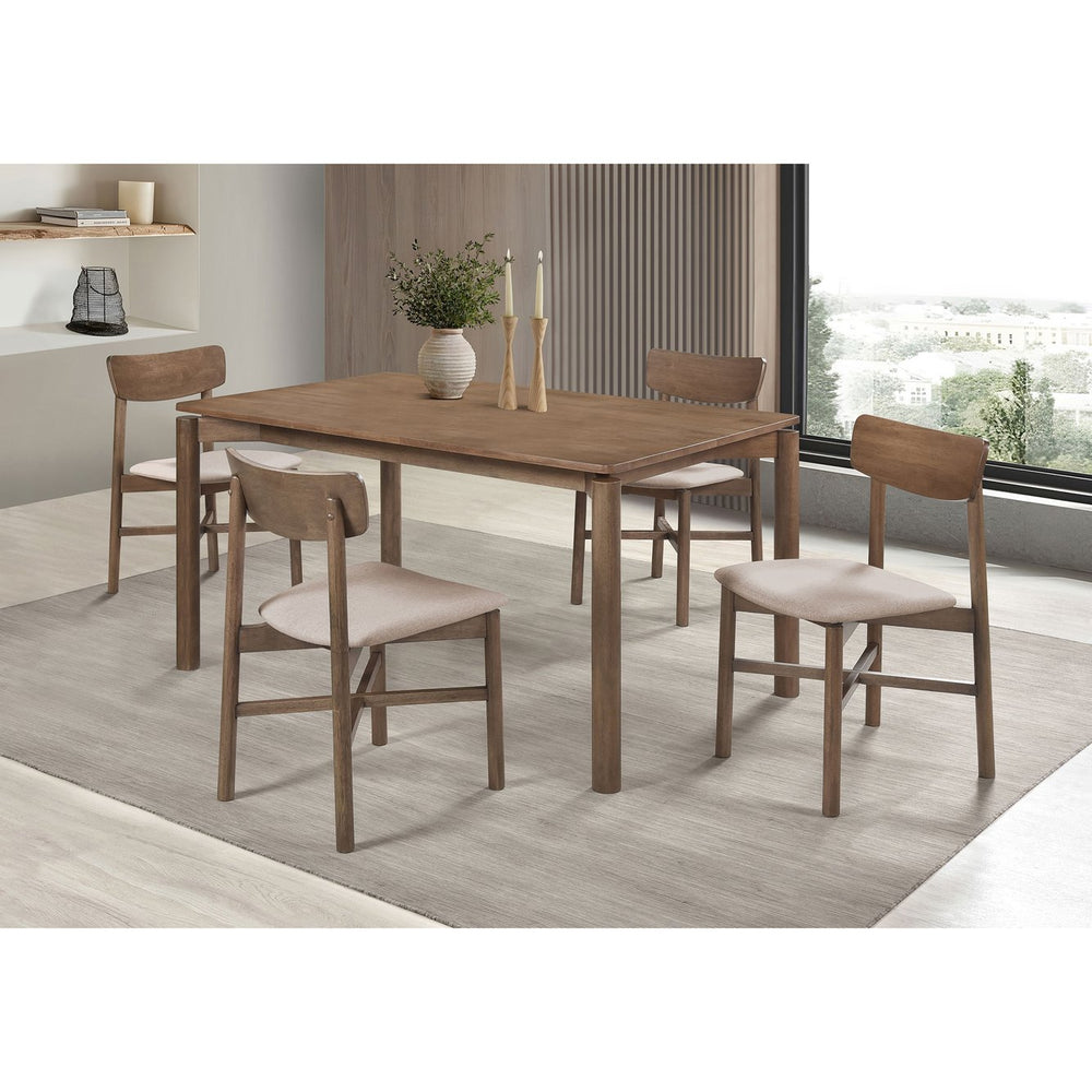 English Elm Perkins Rectangular Dining Set with Embossed Detail and Upholstered Chairs for Four Natural Walnut B062S01627