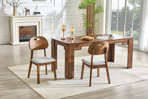 English Elm 2 Solid Walnut Toned Wood Dining Chairs Gray Fabric Seat Hollowed Backrest Modern W1151P455538