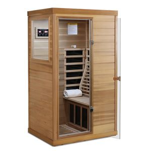 English Elm Red Cedar Single Person Far Infrared Indoor Sauna with Glass Door and Bluetooth Audio W632S00020