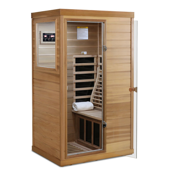 English Elm Red Cedar Single Person Far Infrared Indoor Sauna with Glass Door and Bluetooth Audio W632S00020