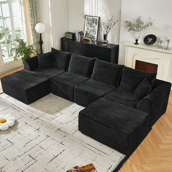 English Elm Modular U-shaped Sectional with Memory Foam Chenille Deep Seat Cloud Lounge Sofa Black W5638S00001