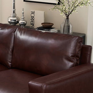 English Elm Modern Modular L-shaped Sectional in Matte Pu Leather with Ottoman Six Piece Burgundy W1097S00265