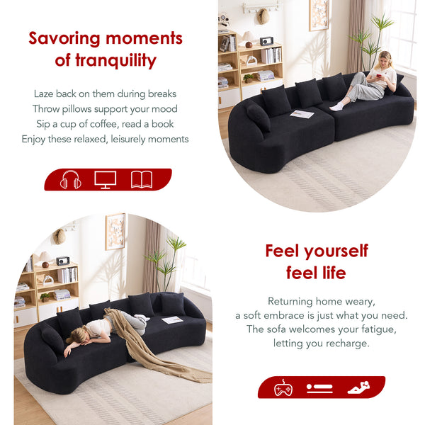 English Elm Compression Foam Curved Sectional Chenille Sleeper Sofa for Modern Living Rooms W2231S00051