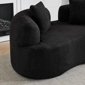 English Elm 66.93 Inch Curved Teddy Velvet Loveseat Sculptural Compact Sofa for Apartments Black W3612P406628