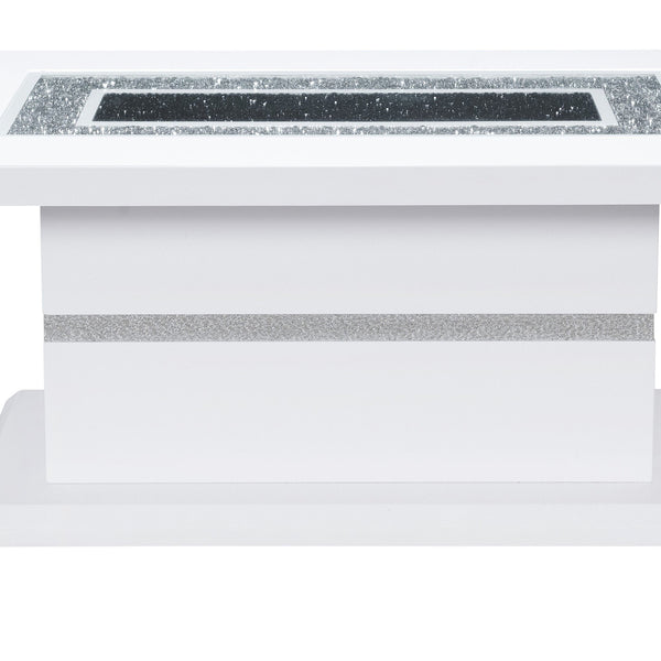 English Elm ARIYA White Coffee Table with High Gloss Finish, Clear Glass Inlay, Glitter Details & Sturdy Build B201S00107