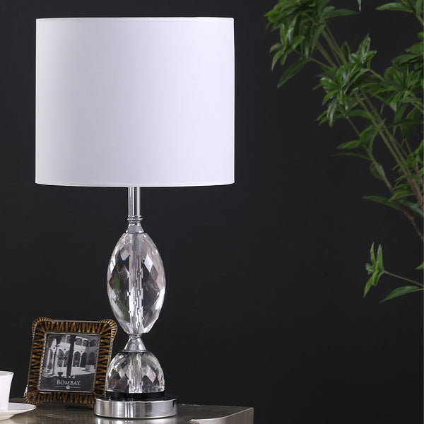 English Elm 23.75" Elegant Georgia Pear-Cut Crystal Table Lamp with Silver Chrome Base, Multicolor Prisms & White Shade B072116622