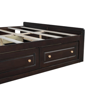 English Elm Wood Queen Platform Bed Solid Pine Frame Six Storage Drawers No Box Spring Needed Espresso N709P241723P-1