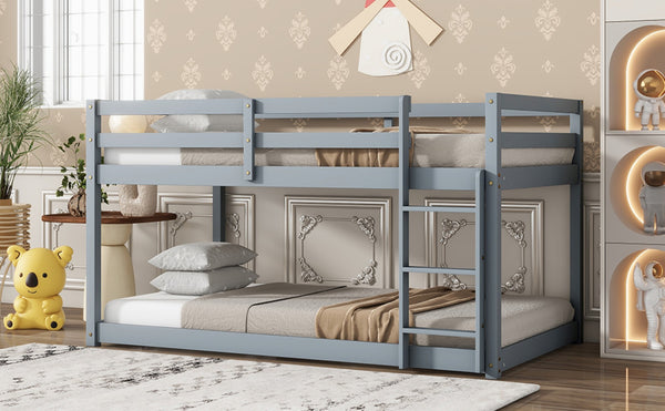 English Elm Solid Wooden Twin Over Twin Bunk Bed In Grey - Durable Rubberwood, Reinforced Slats & Built-In Ladder W504P191663-GIGA
