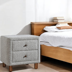 English Elm Cleo Boucle Upholstered Nightstand with Two Drawers for a Soft Bedroom Aesthetic B2756P493474