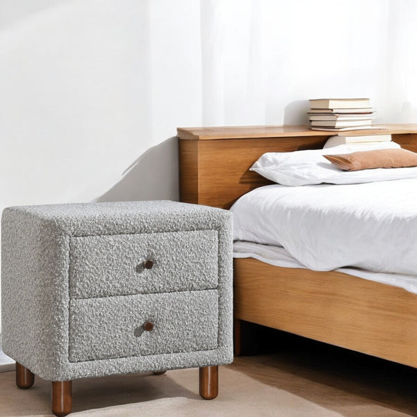 English Elm Cleo Boucle Upholstered Nightstand with Two Drawers for a Soft Bedroom Aesthetic B2756P493474