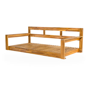 English Elm TOPMAX Acacia Wood Twin Porch Swing Bed Frame with High Back, 350lb Capacity & 118" Hemp Ropes Natural N717P265795A