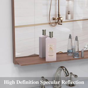 English Elm 60*36" Oversized Modern Rectangle Bathroom Mirror with Walnut Aluminum Frame Removable Tray, Versatile Wall or Floor Mount, HD Reflection and Durable Design W708P297589