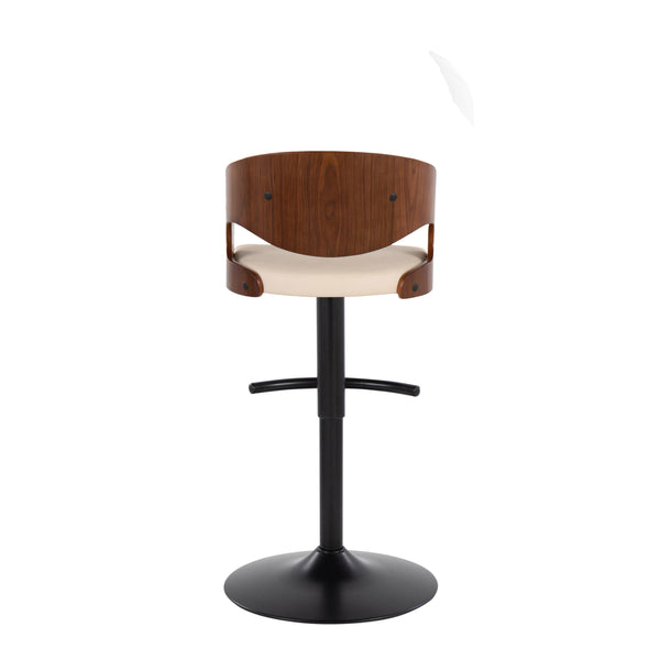English Elm Adjustable Swivel Barstools Mid-century Modern Walnut and Cream Faux Leather Set of 2 B202S02184
