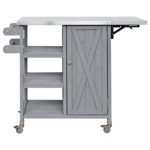English Elm Foldable Outdoor Kitchen Cart with Stainless Worktop Fir Wood Frame and Lockable Wheels Grey N719P380281K