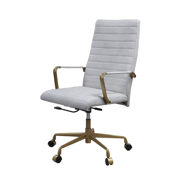 English Elm Duralo Vintage Off White Top Grain Leather Office Chair – 360° Swivel, Adjustable Height, Cushioned Comfort B2726P346935