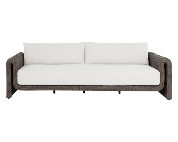 Sunpan Tibi Sofa - Curved Wicker Design With Comfortable Upholstery For Elegant Outdoor Living Spaces Cream Fabric 111862