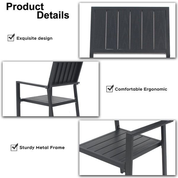 English Elm 5-piece Outdoor Dining Set Round Slatted Table with Umbrella Hole and Stackable Chairs Black+Natural W3979S00050