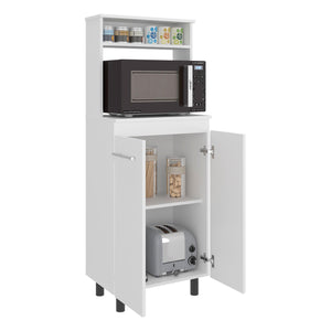 English Elm White Tall Narrow Kitchen Pantry Cabinet with Open Shelves and Concealed Storage Door B062P483751