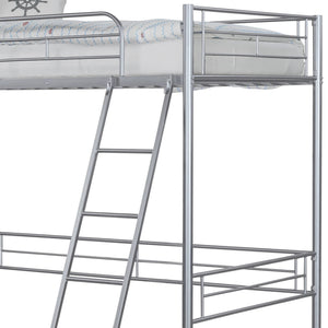 English Elm Twin Modern Loft Bed with Built-In Ladder for Space-Saving Study, Storage or Play Area, Metal Frame Silver 81 L x 14 W x 8 H B2741P348864
