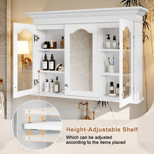 English Elm 40" Medicine Cabinet with Mirror, 6 Adjustable Shelves, Wall-Mounted Bathroom Organizer, White Modern Design N710P264317K