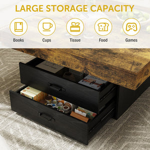 English Elm Coffee Table Square Led Lit Engineered Wood Farmhouse Design with Storage Drawers Black W1550P317687