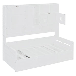 English Elm Twin Size Wooden Daybed With Hydraulic Lift & Integrated Cabinet For Smart Space-Saving Solutions N820S00046K-GIGA