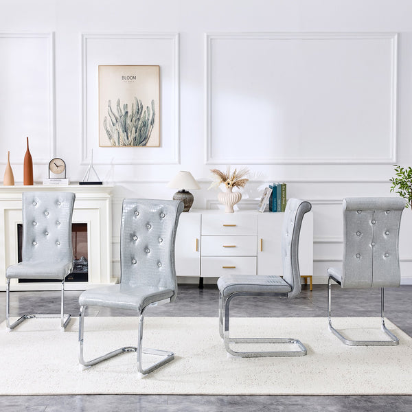 English Elm Luxury Pu Upholstered Dining Chair Set of 4 with Channel Stitching and Metal Legs Gray W1512P491866